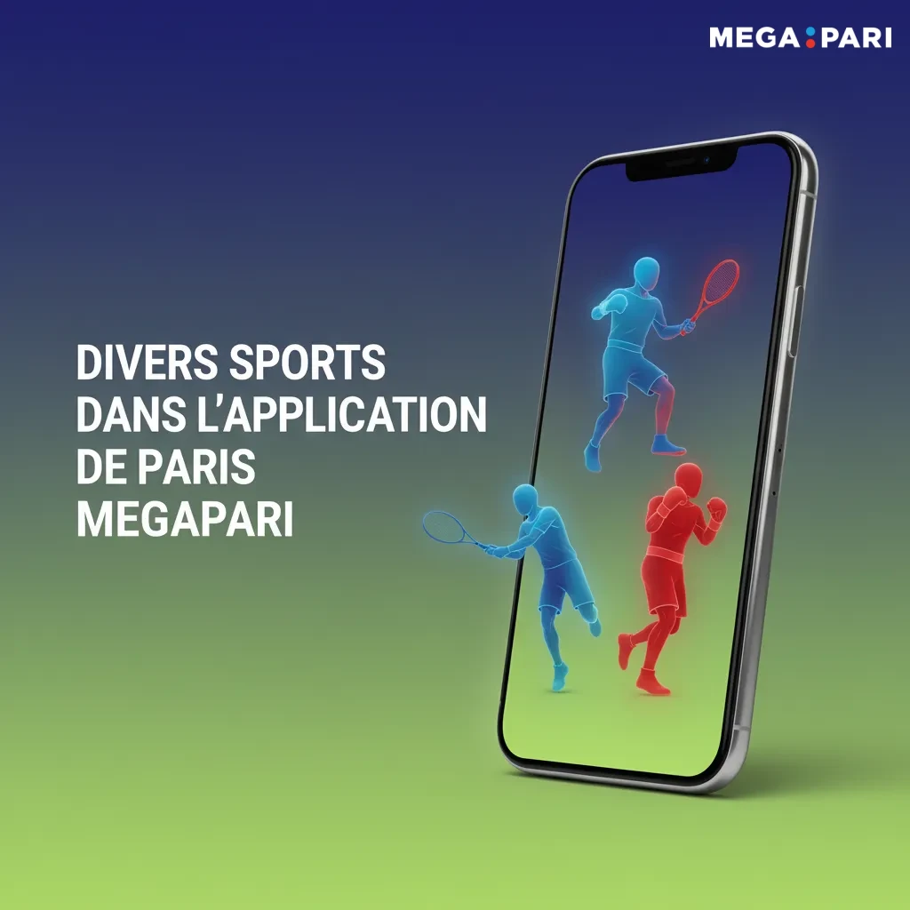 Écran de l’appli MegaPari montrant paris LIVE/prématch, stats et streaming pour foot, basket, tennis, rugby, eSports.