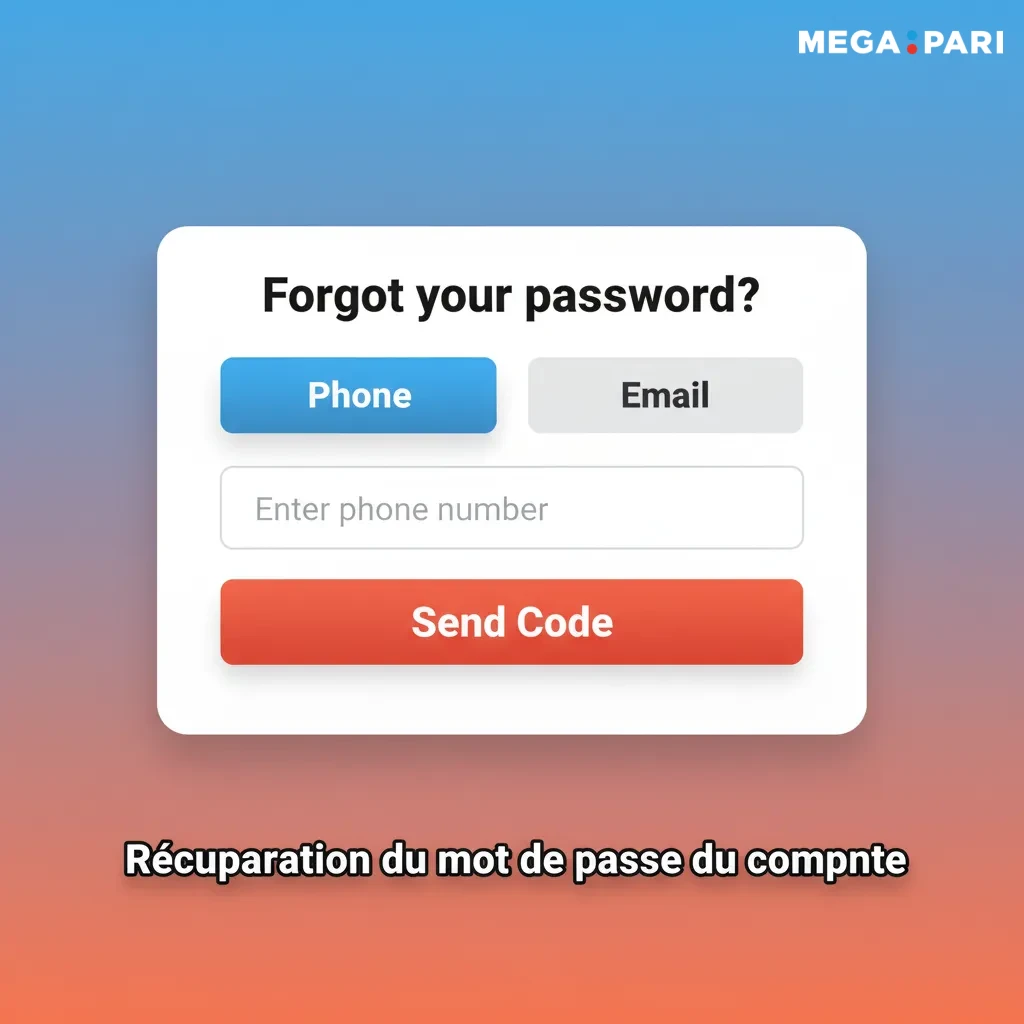 Étapes de récupération du mot de passe du compte: Mot de passe oublié, email ou SMS, code, nouveau mot de passe, assistance.