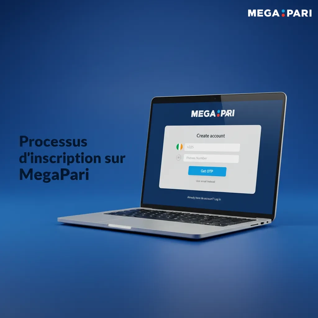 Infographie du processus d’inscription MegaPari: S’inscrire, choisir mode, infos XOF, 18+, dépôt, bonus, paris rapides.