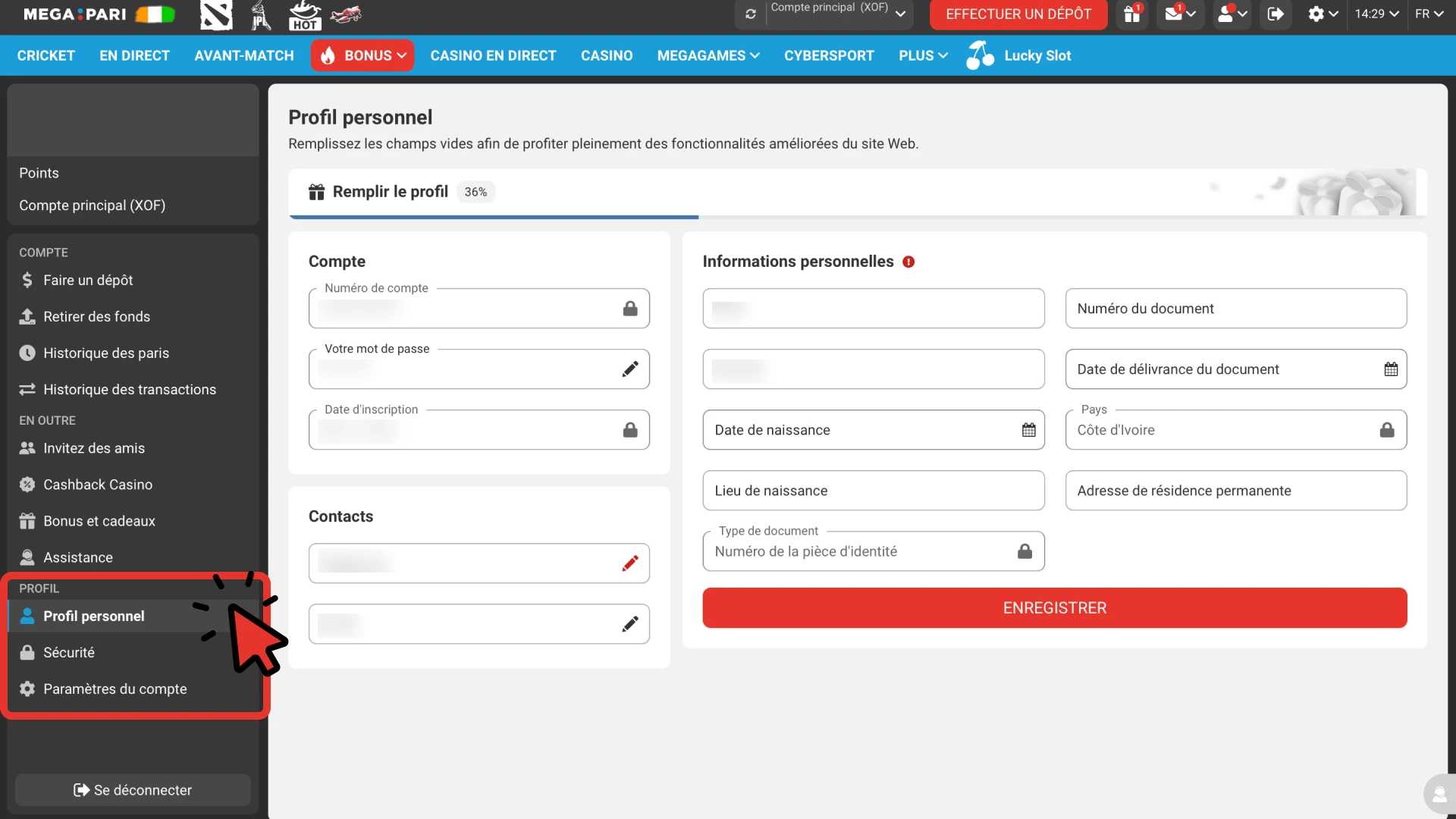 Ouvre Profil — section Vérification.